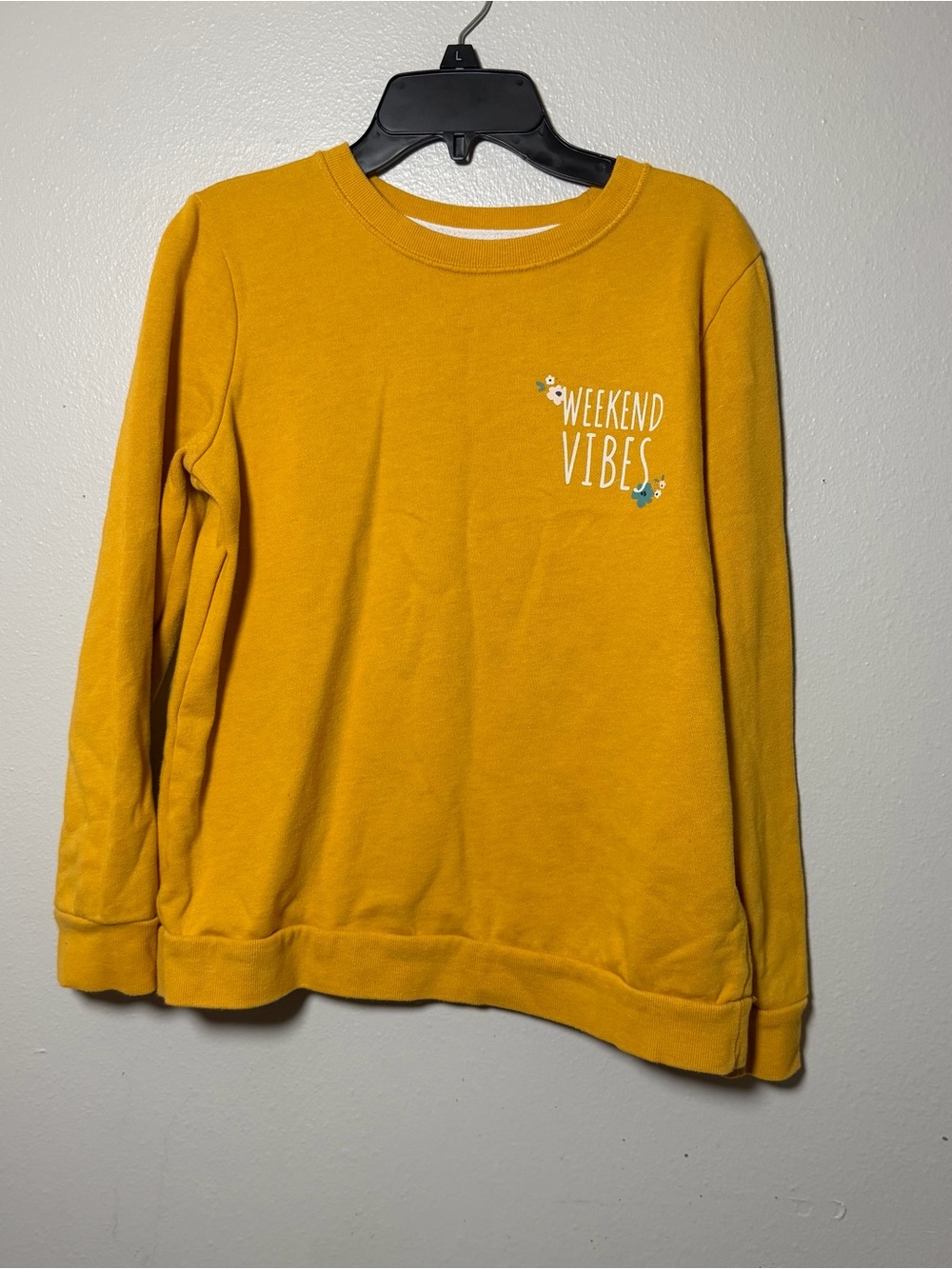 Cat & Jack Girl Kids "Weekend Vibes" Yellow Long-Sleeve Pullover Sweater XL